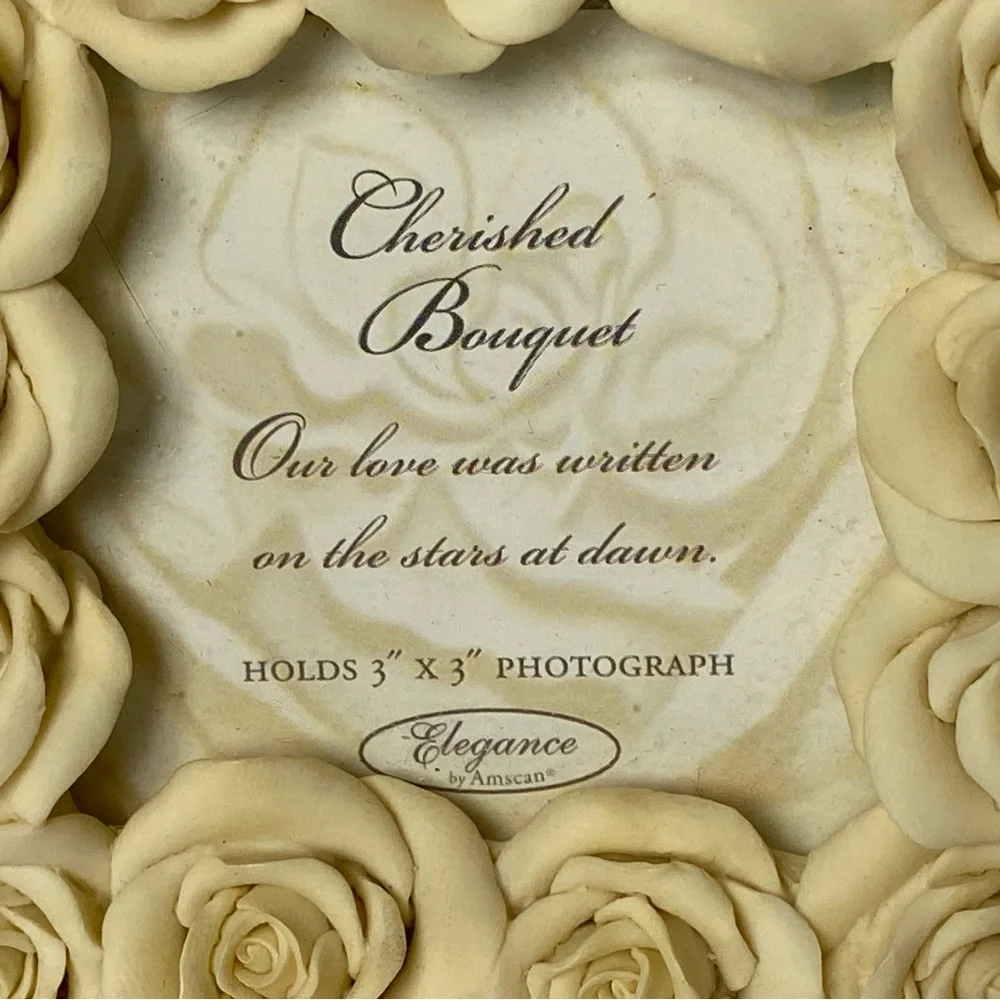 Rose Picture Frame By Cherished Bouquet Ivory Flowers Floral 3” X 3” Photo
