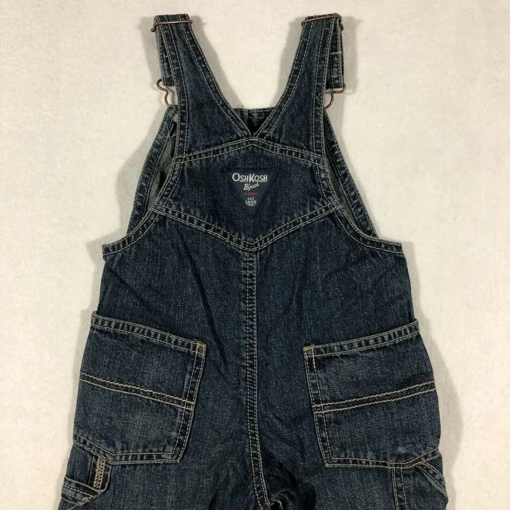 Oshkosh B'Gosh Kids 18 Months Toddler Bib Overalls Blue Dark Wash Snaps NEW NWT