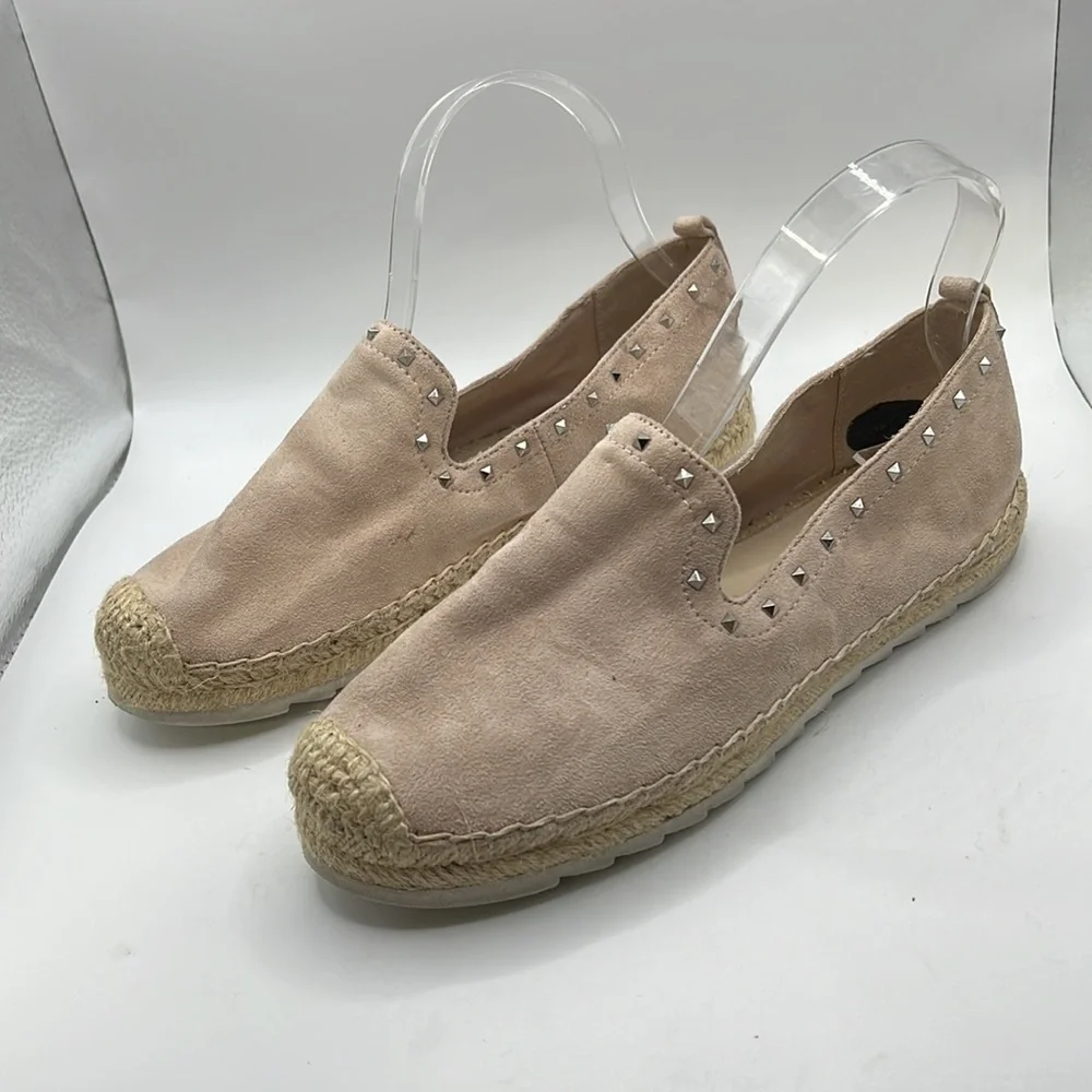Marc Fisher Chequer Slip On Shoes Flats Espadrille Pink Tan Studded Womens 7 M