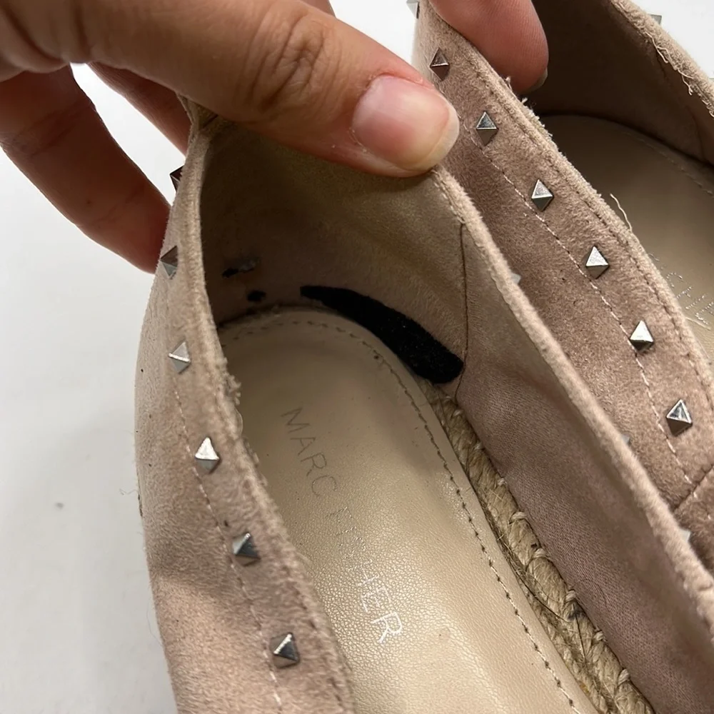 Marc Fisher Chequer Slip On Shoes Flats Espadrille Pink Tan Studded Womens 7 M