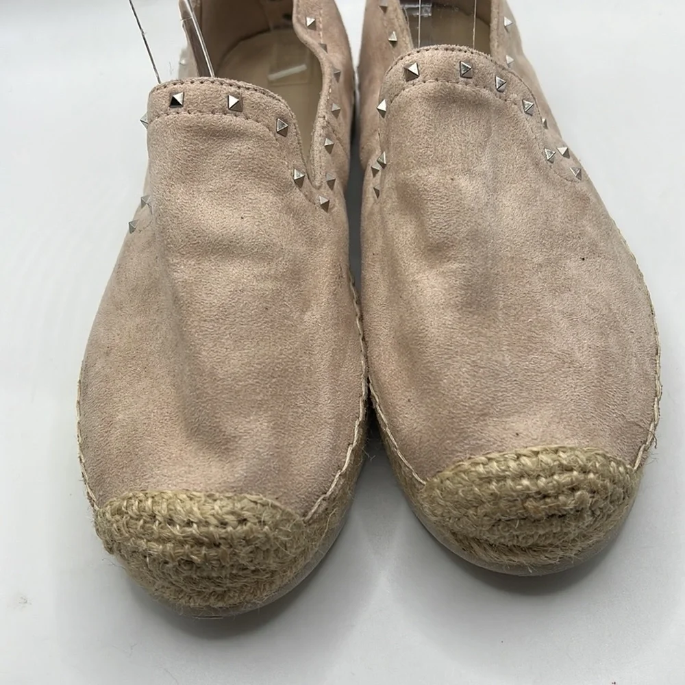 Marc Fisher Chequer Slip On Shoes Flats Espadrille Pink Tan Studded Womens 7 M