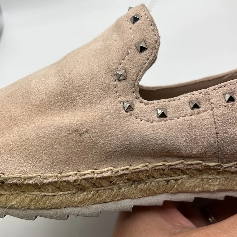 Marc Fisher Chequer Slip On Shoes Flats Espadrille Pink Tan Studded Womens 7 M