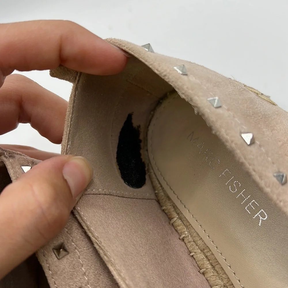 Marc Fisher Chequer Slip On Shoes Flats Espadrille Pink Tan Studded Womens 7 M