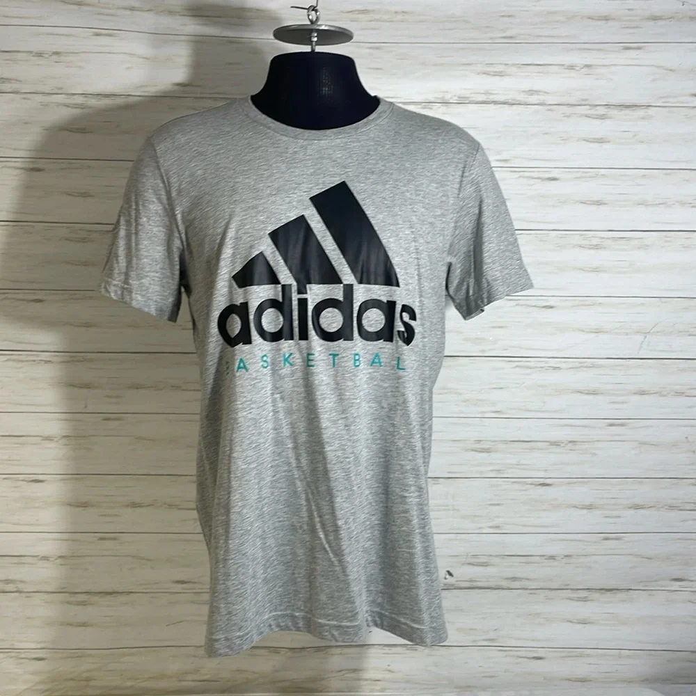 NWT! Adidas Climalite Basketball Gray Black Spellout T-Shirt Large Short Sleeves