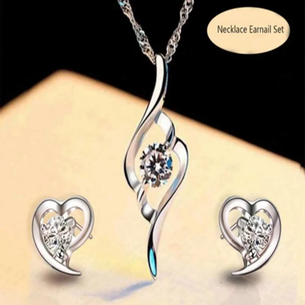 3pcs New Design Cubic Zirconia Decor Heart Shaped Necklace & Earrings Set,