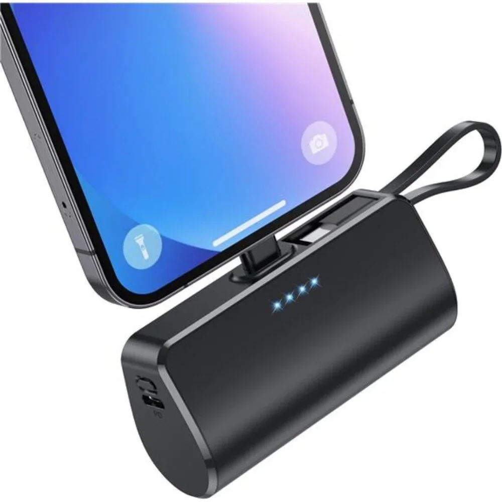 Small Portable Charger 5200 mAh Ultra-Compact Power Bank with Built-in Cable
