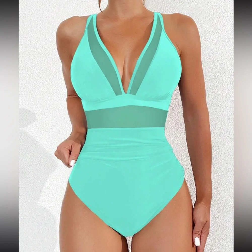 Luxe white mesh insert one piece swimsuit