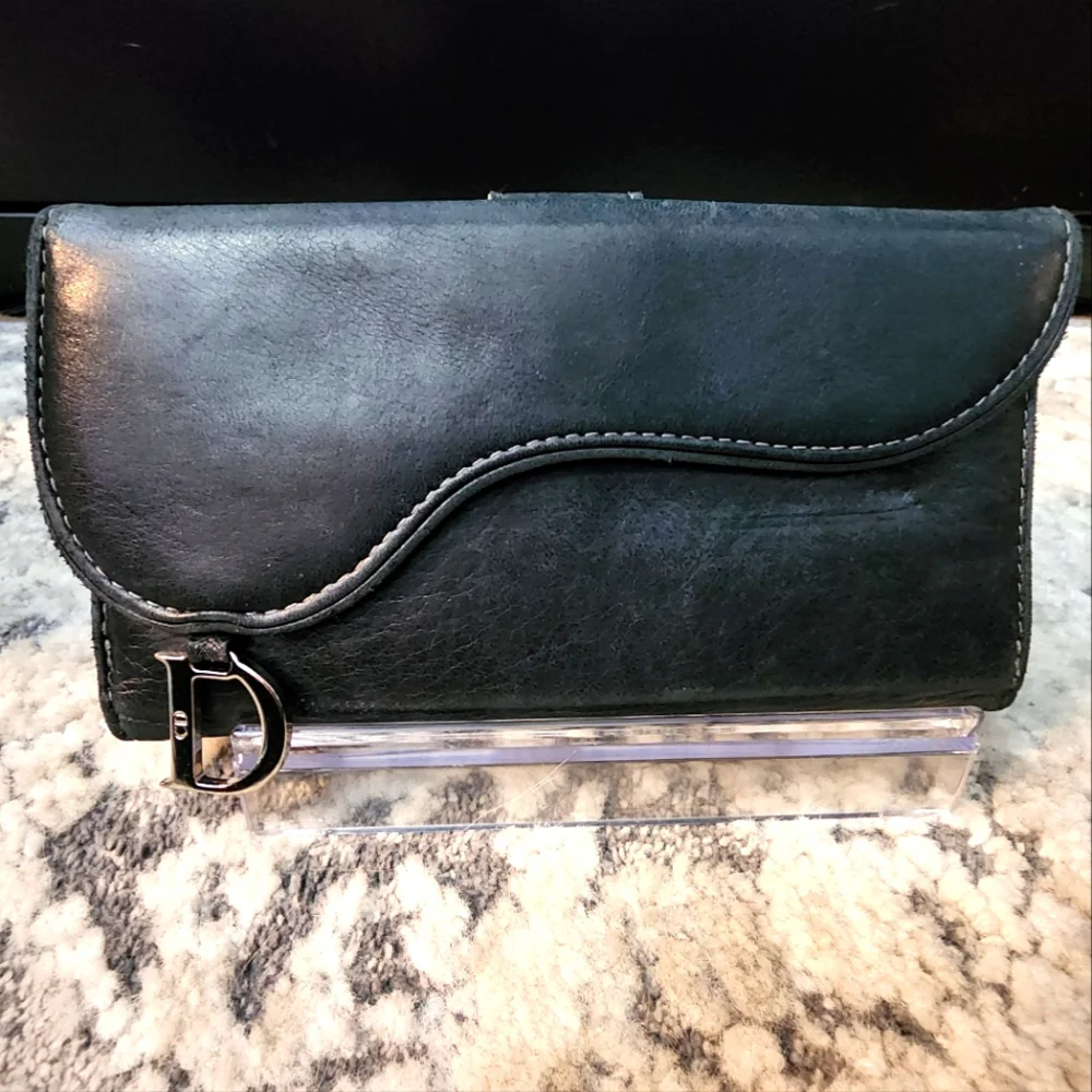 Dior Saddle Long Wallet - Black Leather