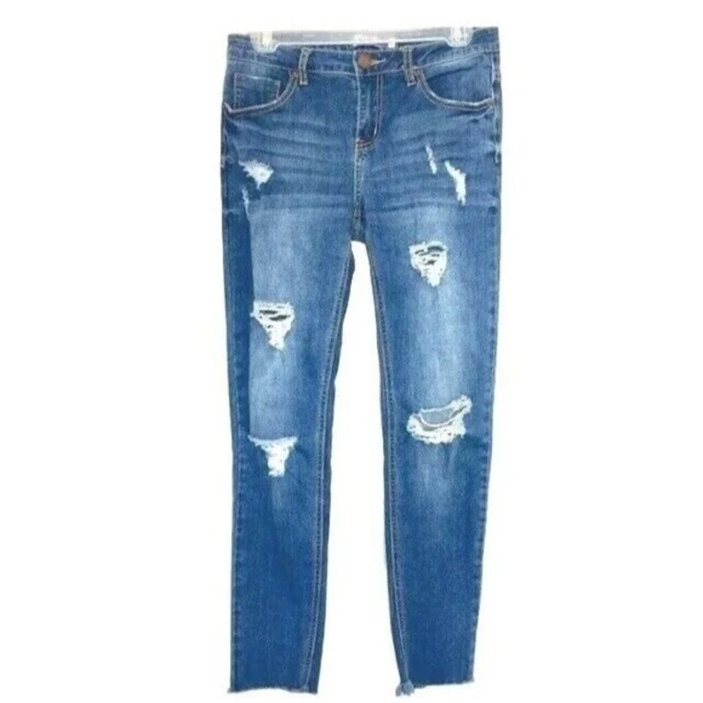 Blue Age Womens Destroyed Ripped Distressed Skinny Jeans Release Hem Cuff Size 7