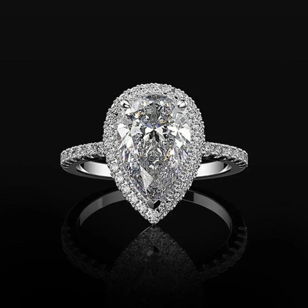 🍁 Elegant Water Drop Bright Zircon Thin Pear Wedding Ring for Women, PD510