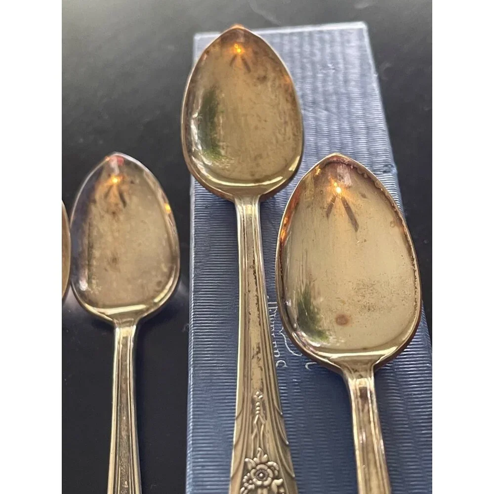 Newport Silver Plated Demi-Tasse Spoon Set Vintage Monogram Area