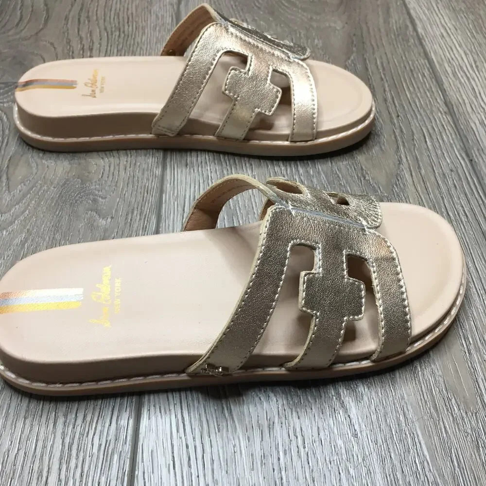 Sam Edelman Valeri Girls Slides Sandals Flat Comfort Metallic Beige Size 1