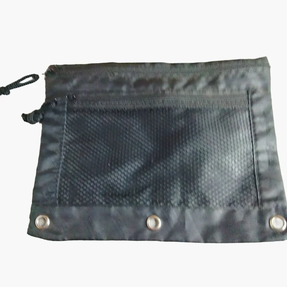 Staples Pencil Case Black Nylon Zippered Utility Pouch 2 Compartment Grommets