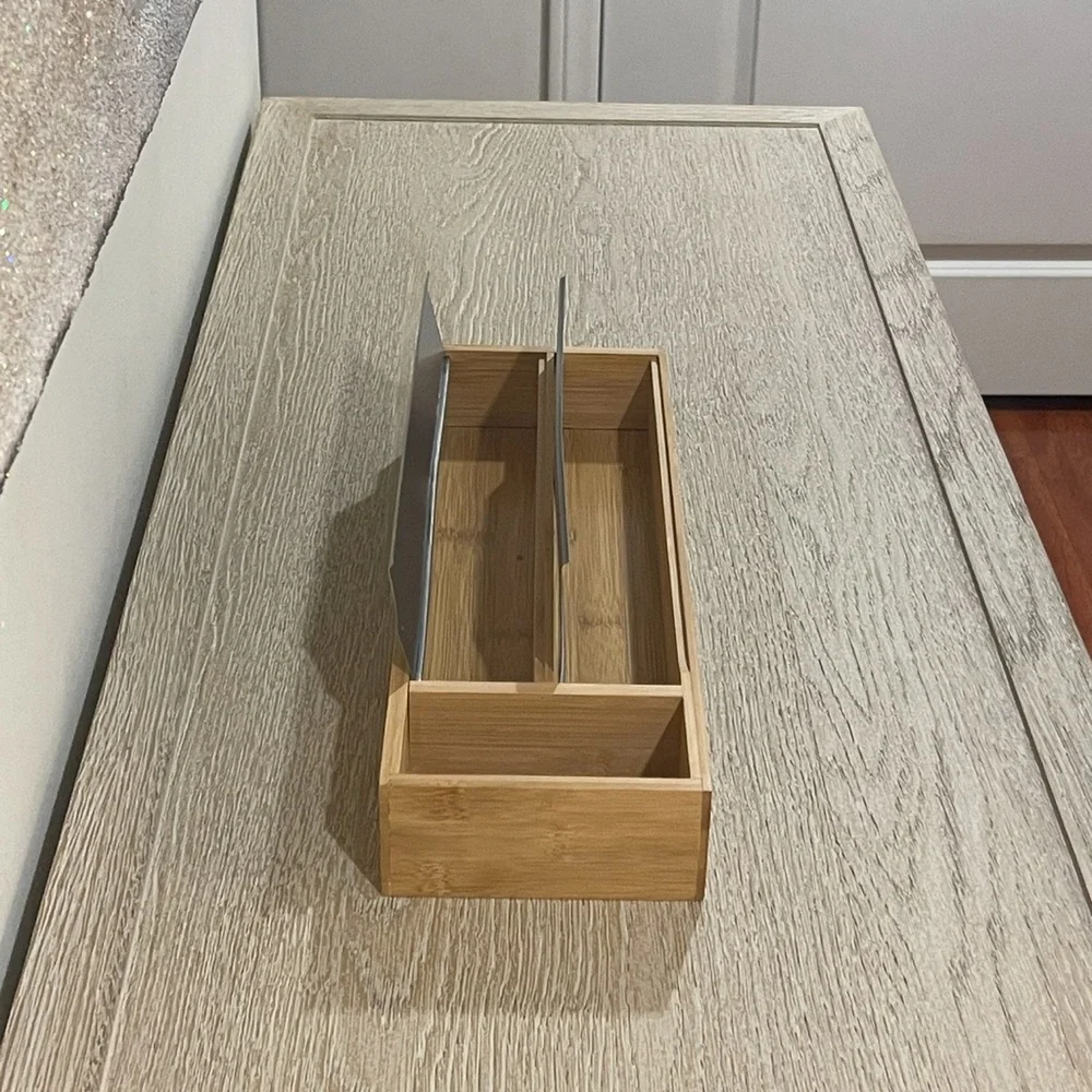 Plastic Wrap & Foil wrap Dispenser Bamboo Cling Film Storage Box With Cutter