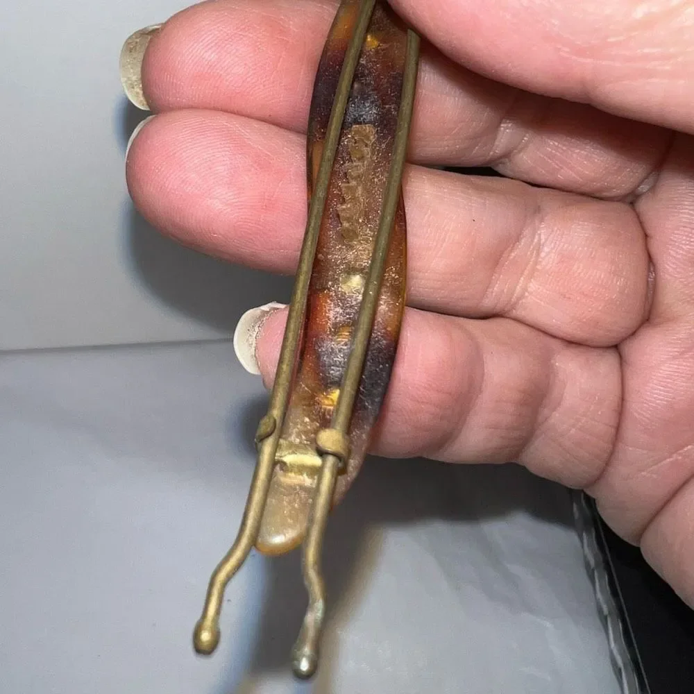 Vintage French Made Tortoise Shell With Crystal Inlay Hair Barrette