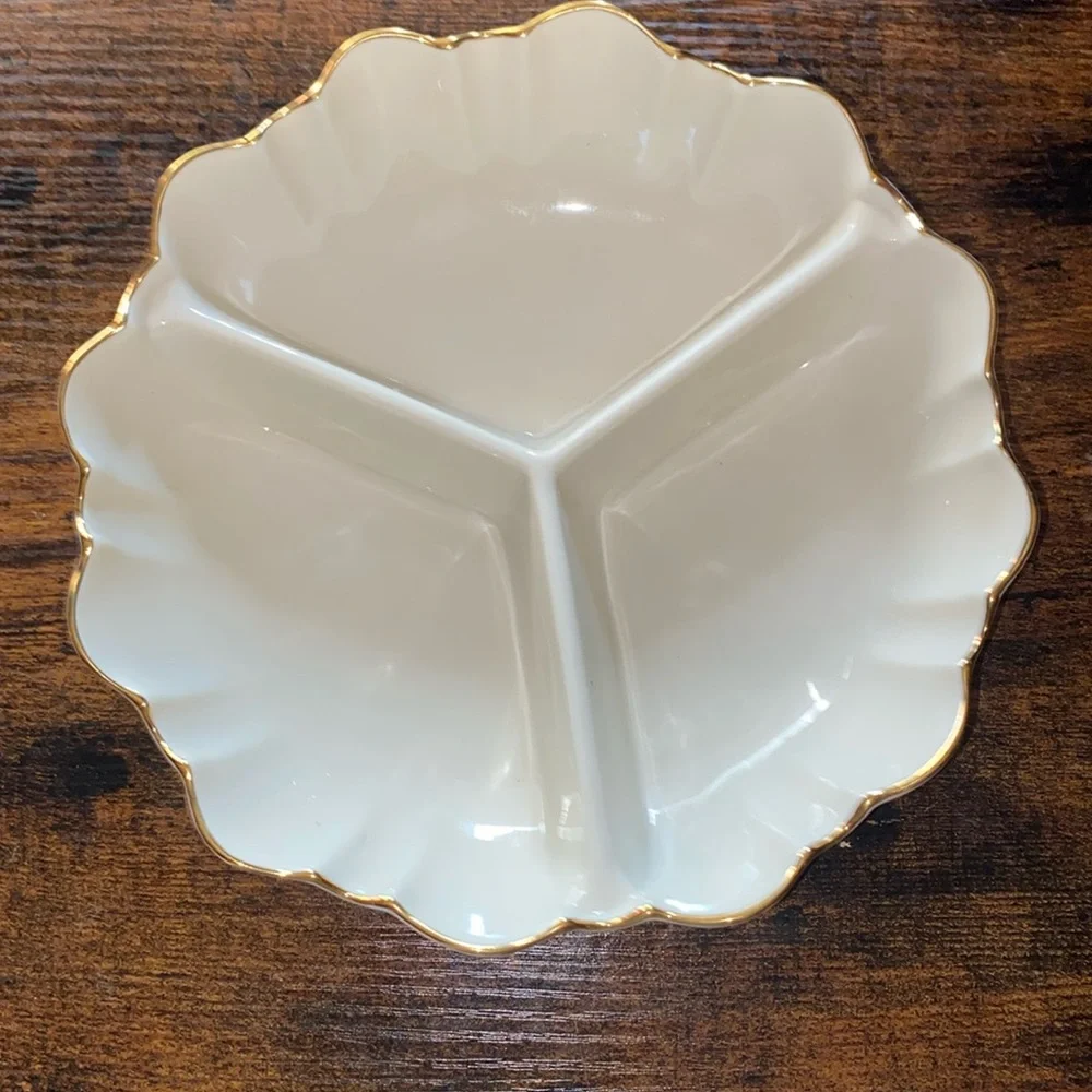 Vintage Lenox Gold Trimmed Scalloped Symphony Divided Condiment Dish