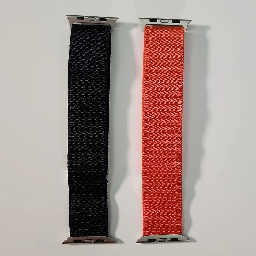 44mm lug Apple Compatible cloth hook watch bands: 1 BLACK, 1 ORANGE