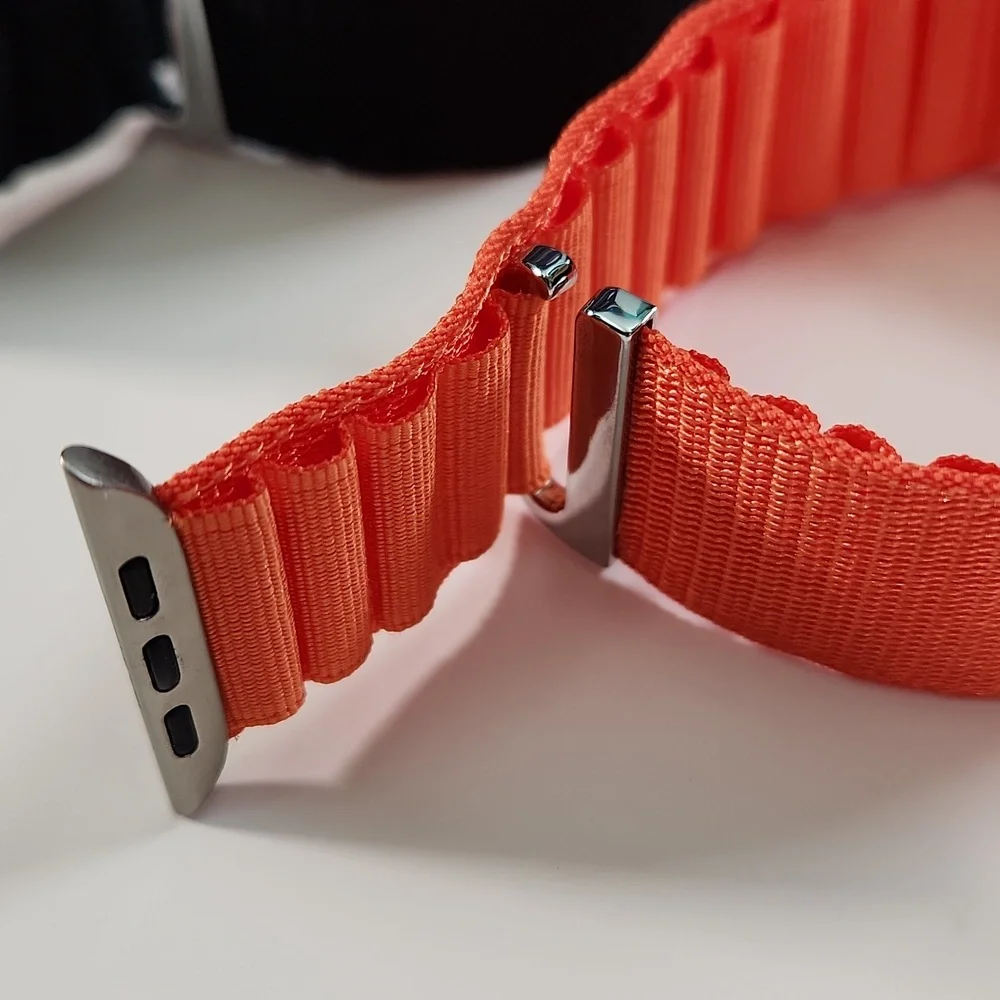44mm lug Apple Compatible cloth hook watch bands: 1 BLACK, 1 ORANGE