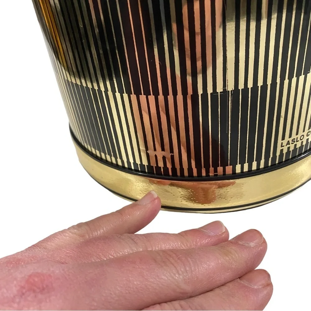 Vintage Unique Laslo Ice Bucket Drulane A Towle Co USA Made Shiny Black & Gold