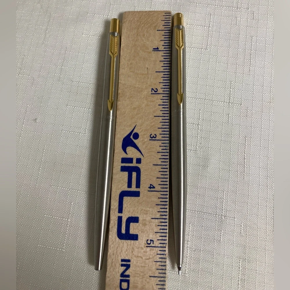 Vintage Parker Pen Pencil Set Stainless Steel Gold Trim Brass Refillable Classic