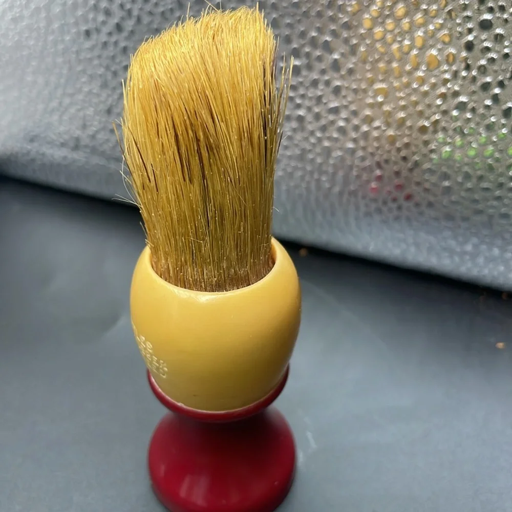 VINTAGE CELLULOID BARBER BRUSH with BADGER BRISTLES