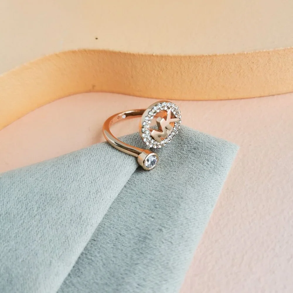 Michael Kors - Monogram Logo and Crystal Rose Gold open ring size 8 - NEW