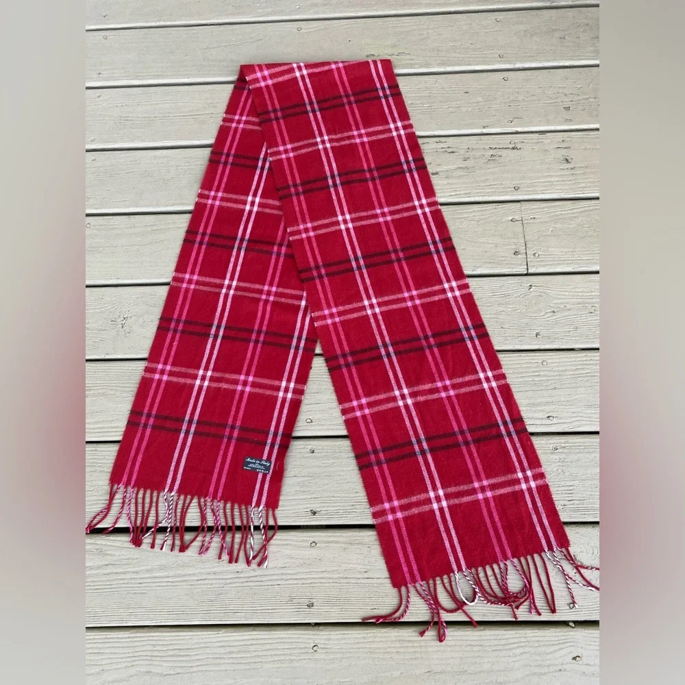 Unisex long very soft red/white/black plaid scarf with fringes, Size: 74…