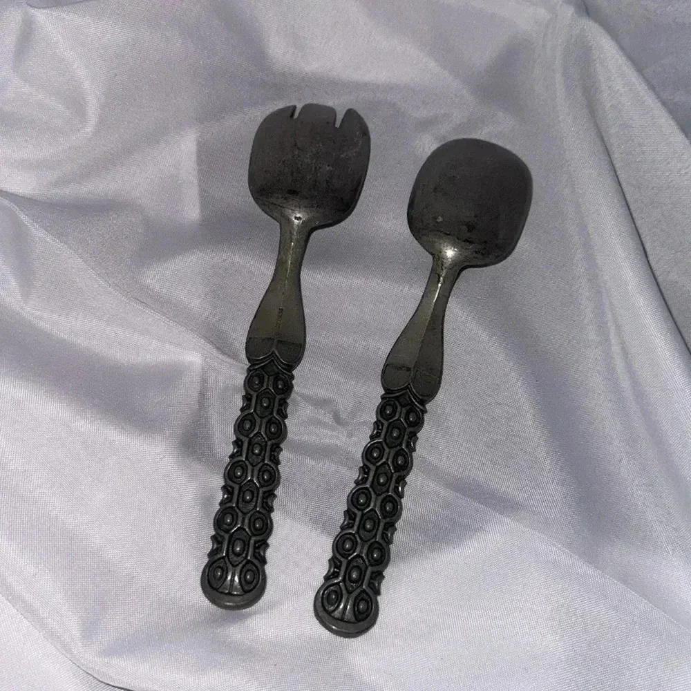 MID-CENTURY PEWTER SPOON FORK SERVING SET by David-Andersen Guttorm Gagnes 1960s