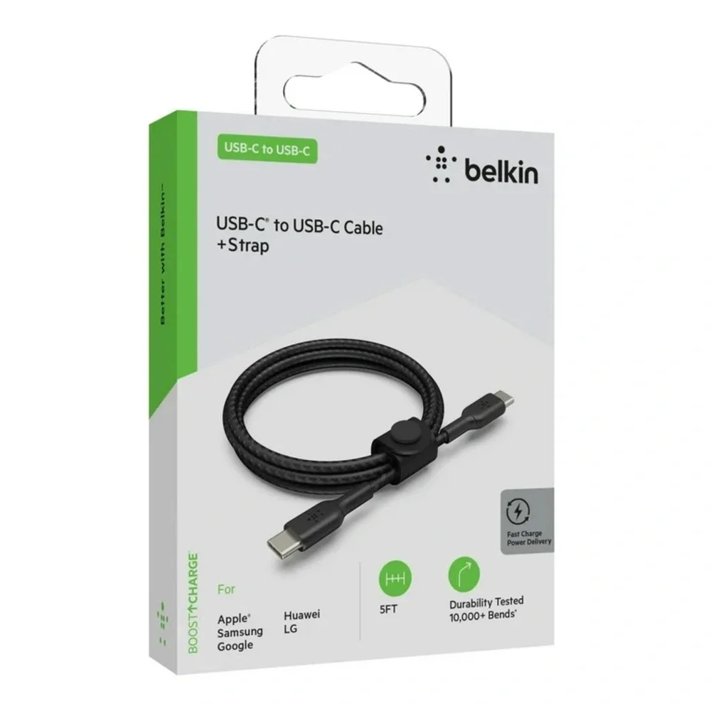 Belkin 5ft Braided USB-C to USB-C Cable W/ Strap NWT