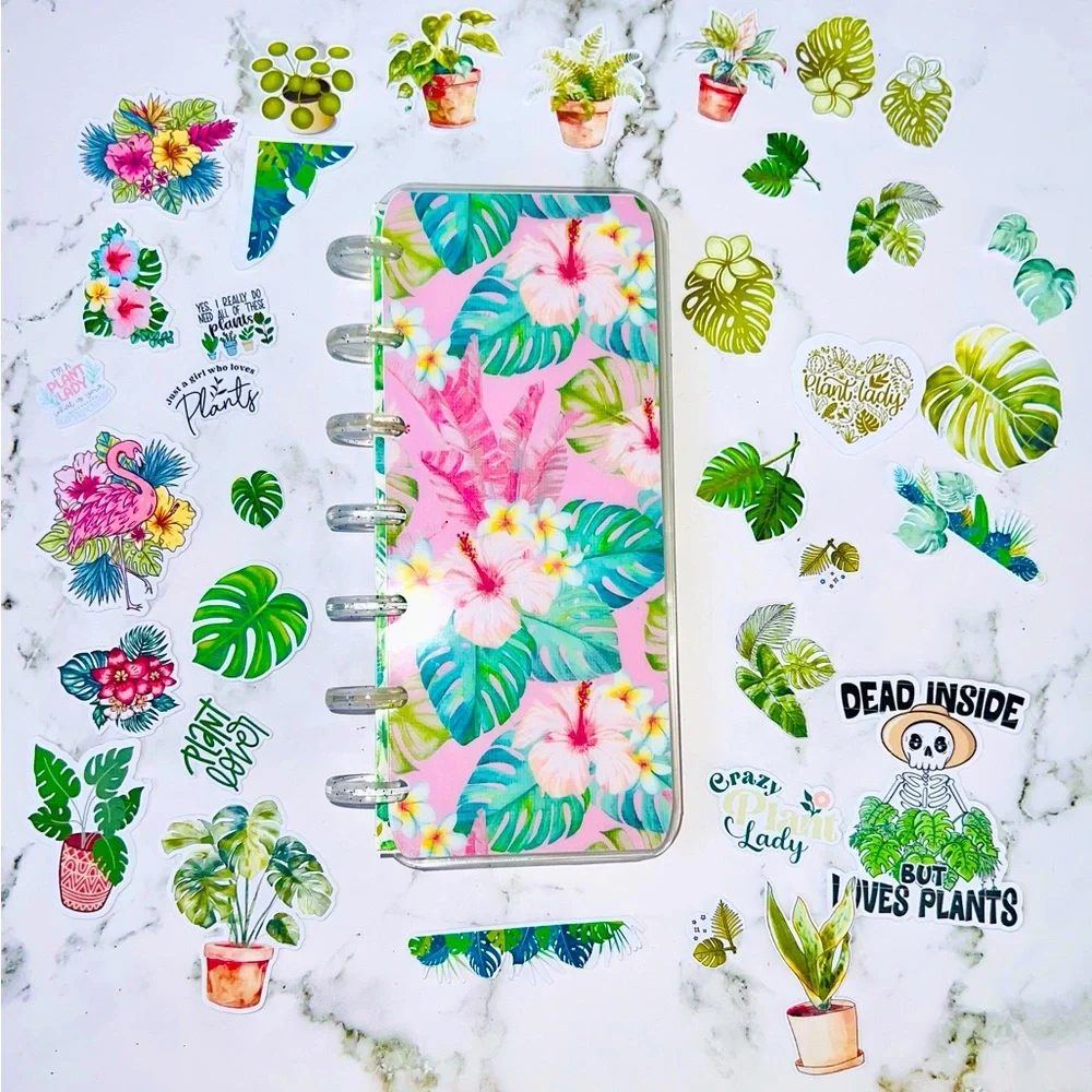 Skinny mini planner tropical plants and flowers weekly layout plants stickers