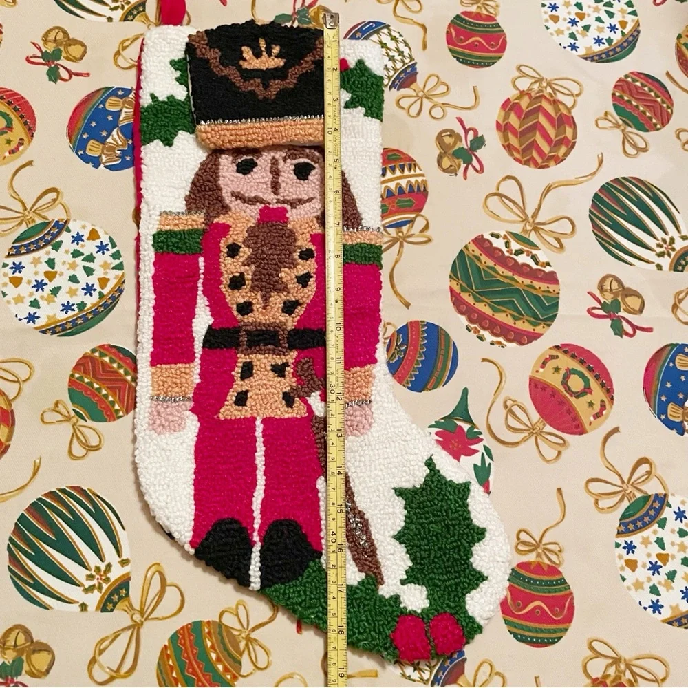 Pier 1 Imports Nutcracker Christmas Holiday Stocking Hooked Rug Yarn 3D Hat 19