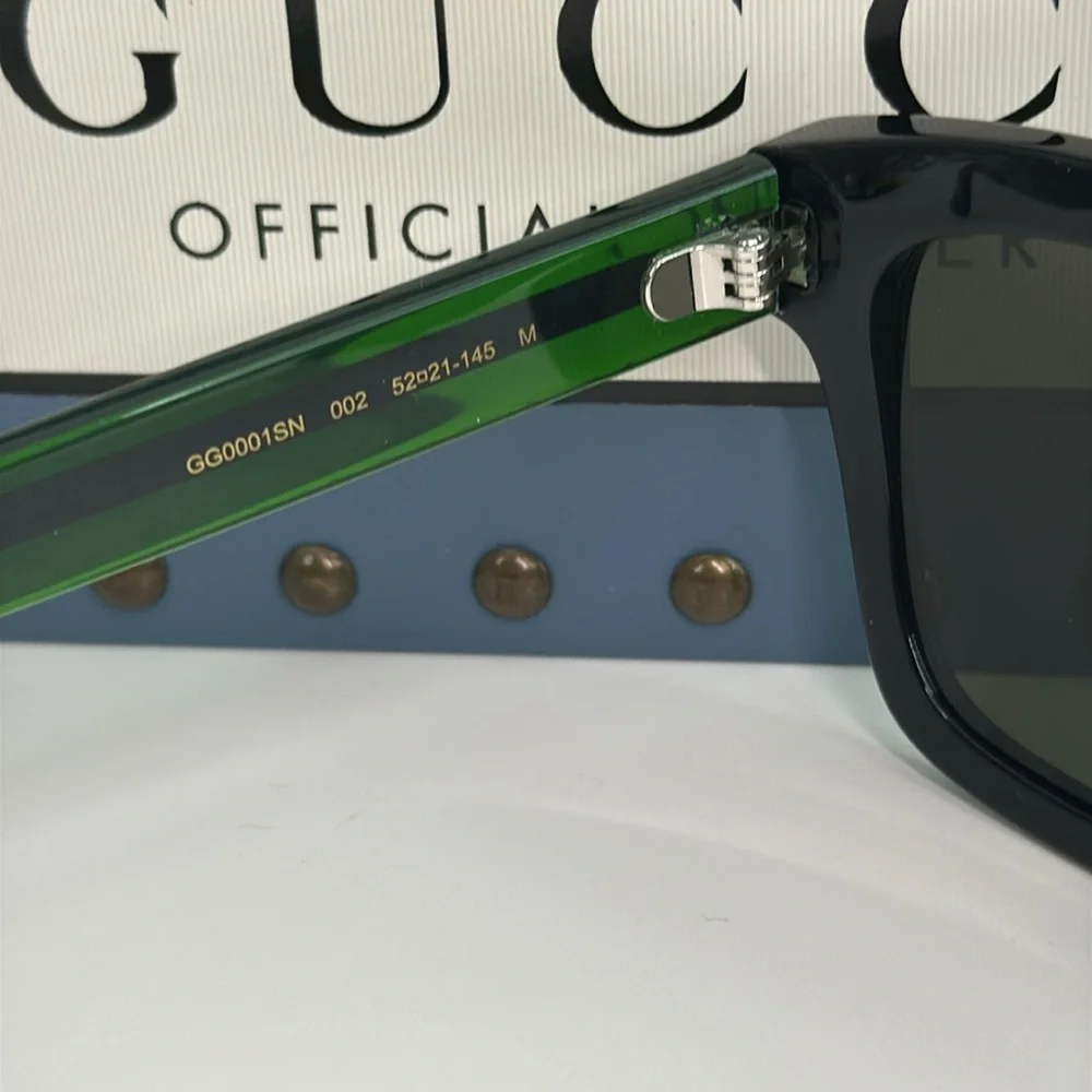 💯- New Authentic Gucci Gucci GG0001SN 002 Black/GREEN/ Red Sunglasses