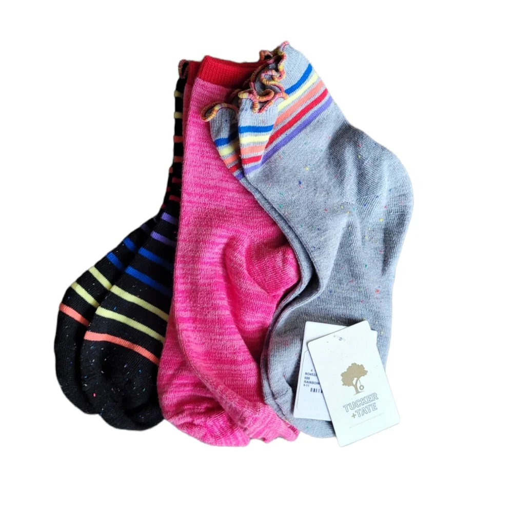 TUCKER + TATE 3 Pack Rainbow Pink Pack Lettuce Edge Socks Size 9-11