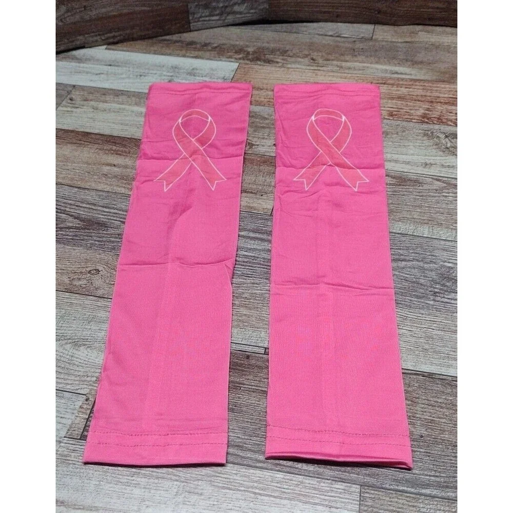 Pair Of Pink Breast Cancer Awareness Sleeves Stretchy One Size Fits Most