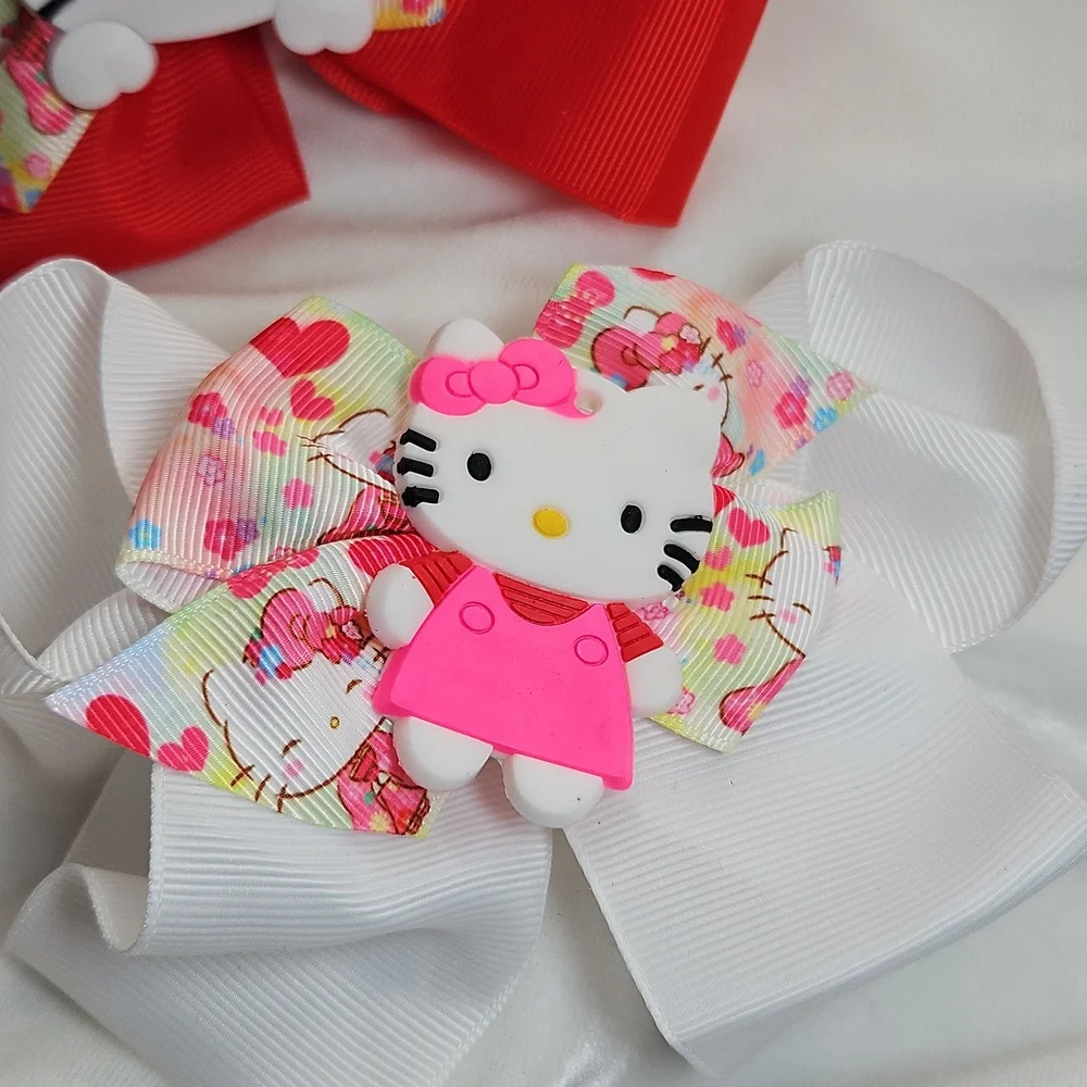 Girl's Set of 2 Hello Kitty Hairbows Hair Accessories Clip On NWOT Red White