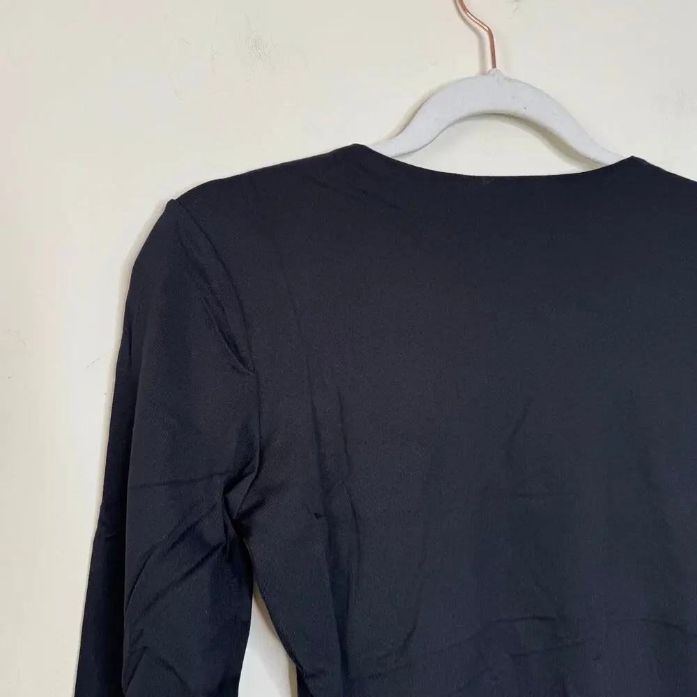 Susana Monaco Long Sleeve Crewneck Crop Top - Black NWT Size Large