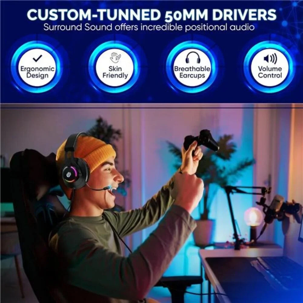 HP Gaming Headset with Microphone Wired Over Ear Gaming Headphones