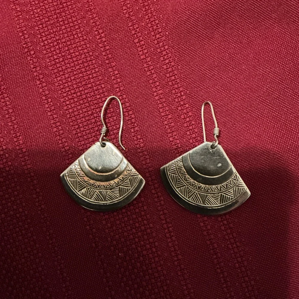 Textured Silver/gold Dangle Earrings with Fan Shape