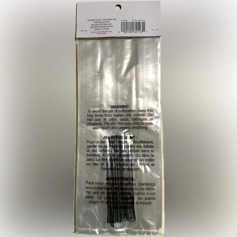 CELEBRATE IT 50 TREAT BAGS W/ TIES 9.5”x4”x2” CLEAR RECTANGLE GIFT WRAP SEALED