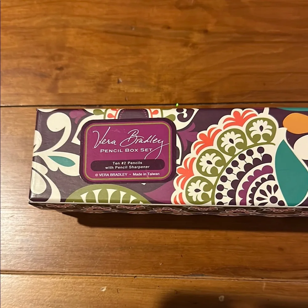 Vera Bradley Pencil box set. 8 of 10 pencils.  Box excellent condition.