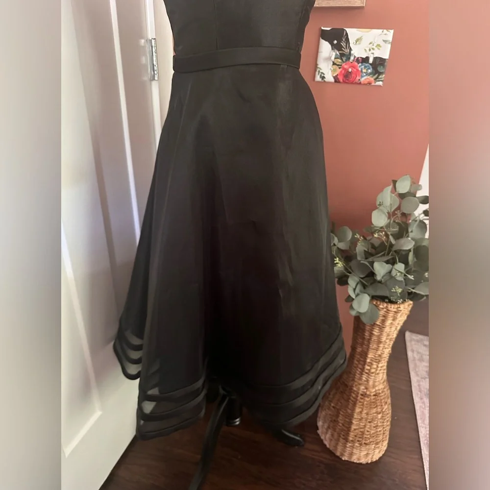 Vintage Mori Lee by Madeline Gardner black strapless sheer zipper 3/4 dress