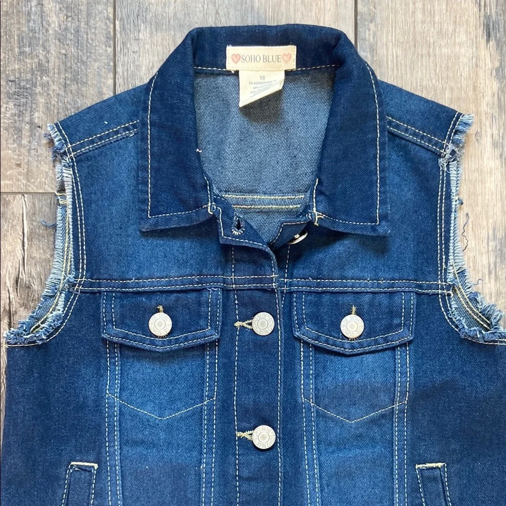 Soho Blue Girls Dark Blue Denim Vest Button Up Sleeveless Jean Jacket Size 10