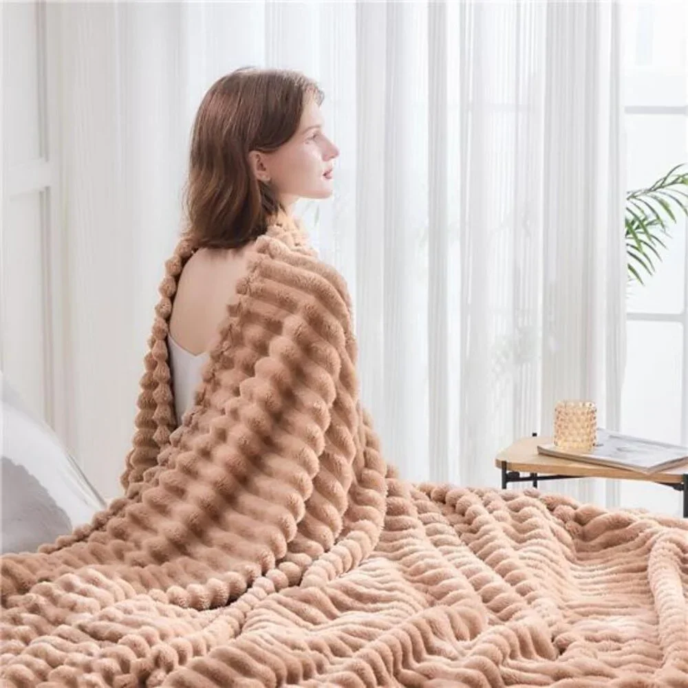 Super Soft Blanket Premium Silky Flannel Fleece 3D Ribbed Color: Taupe