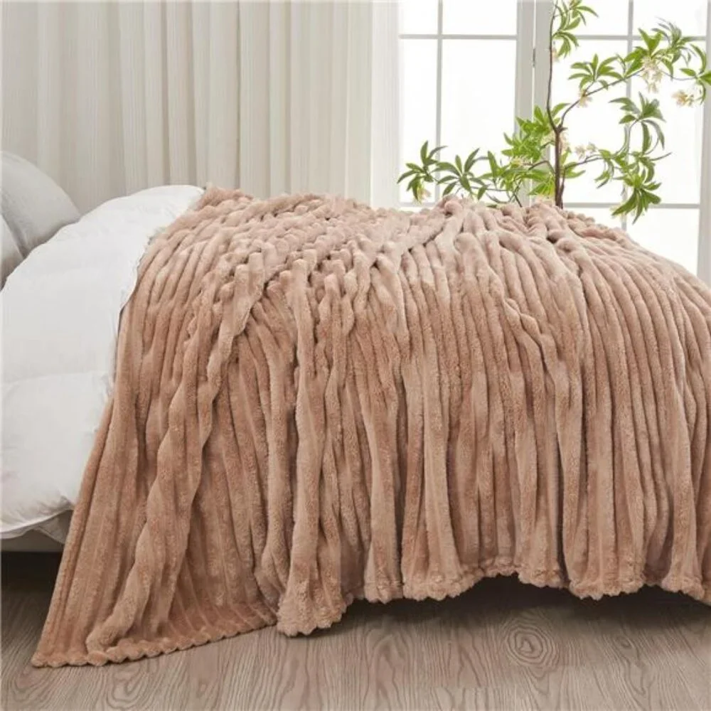 Super Soft Blanket Premium Silky Flannel Fleece 3D Ribbed Color: Taupe