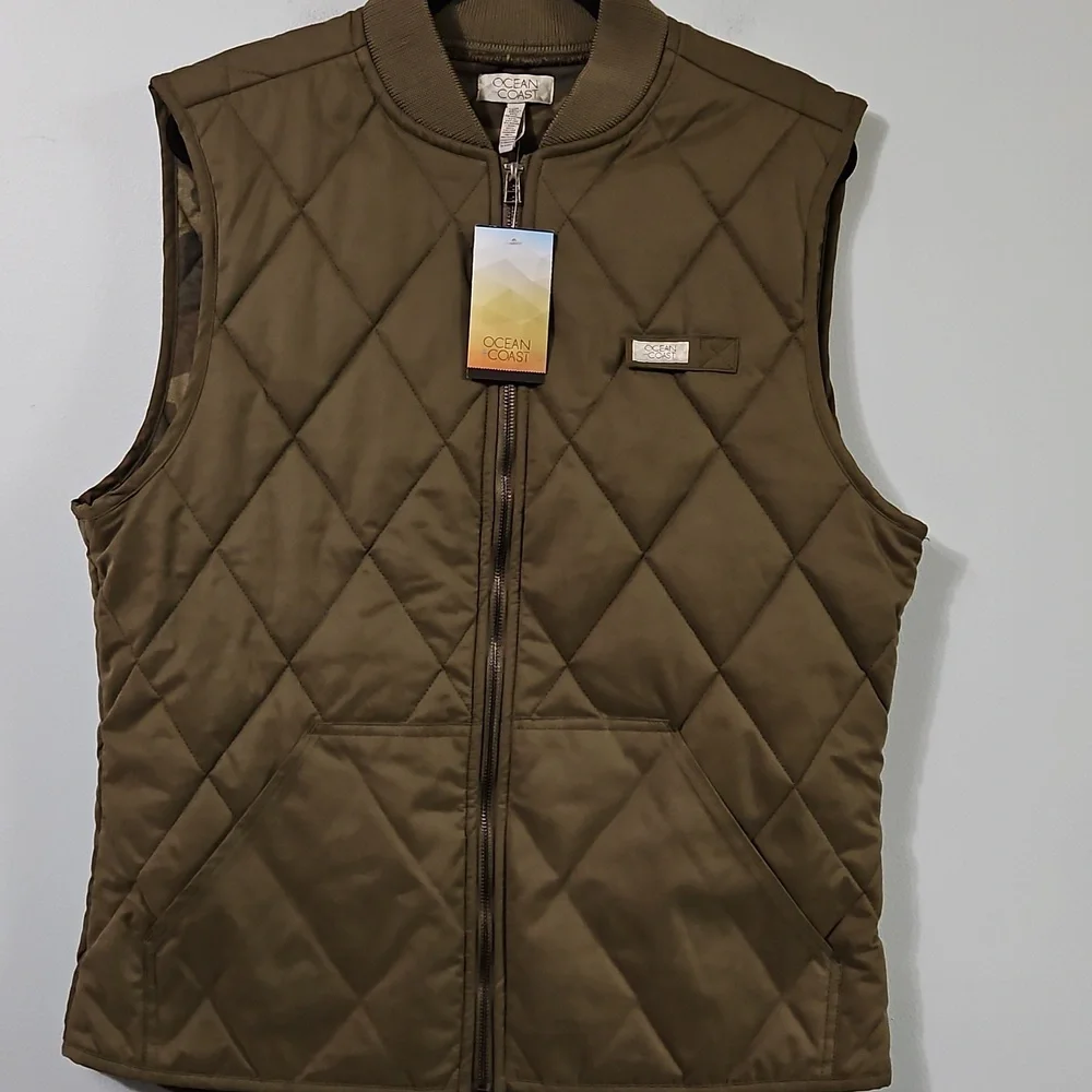 Ocean Coast Quilted Camo Lined Green Zip-Up Men's Vest W/Pockets Size M  #1022
