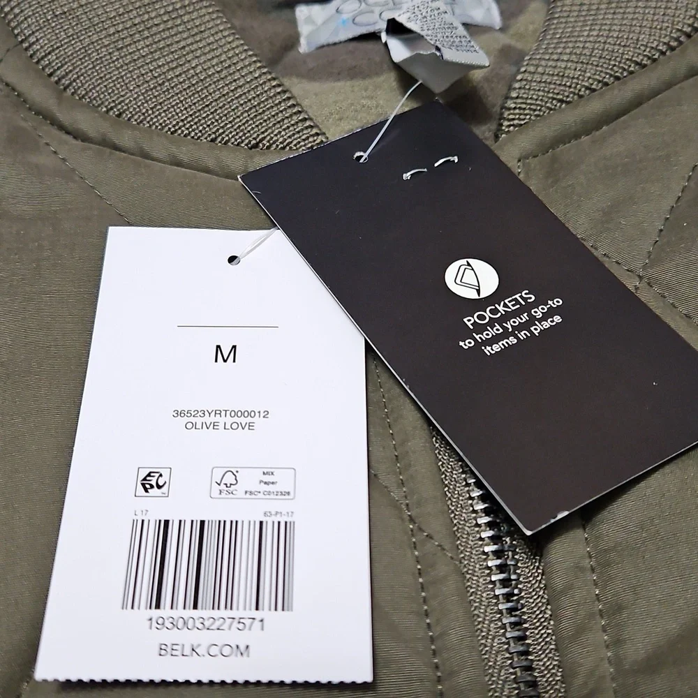 Ocean Coast Quilted Camo Lined Green Zip-Up Men's Vest W/Pockets Size M  #1022