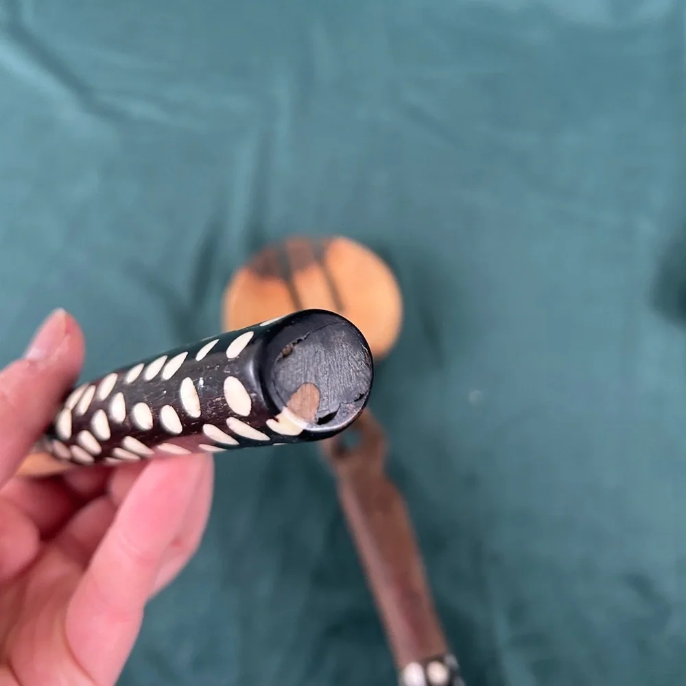 Vintage African Tribal Handmade Polka Dot Wooden Salad Server