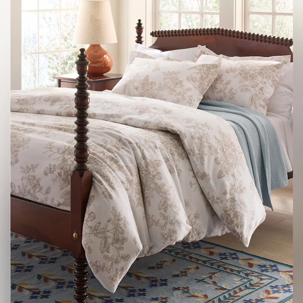 Garnet Hill Signature Toile Floral Flannel Duvet Cover Linen Toile King Size
