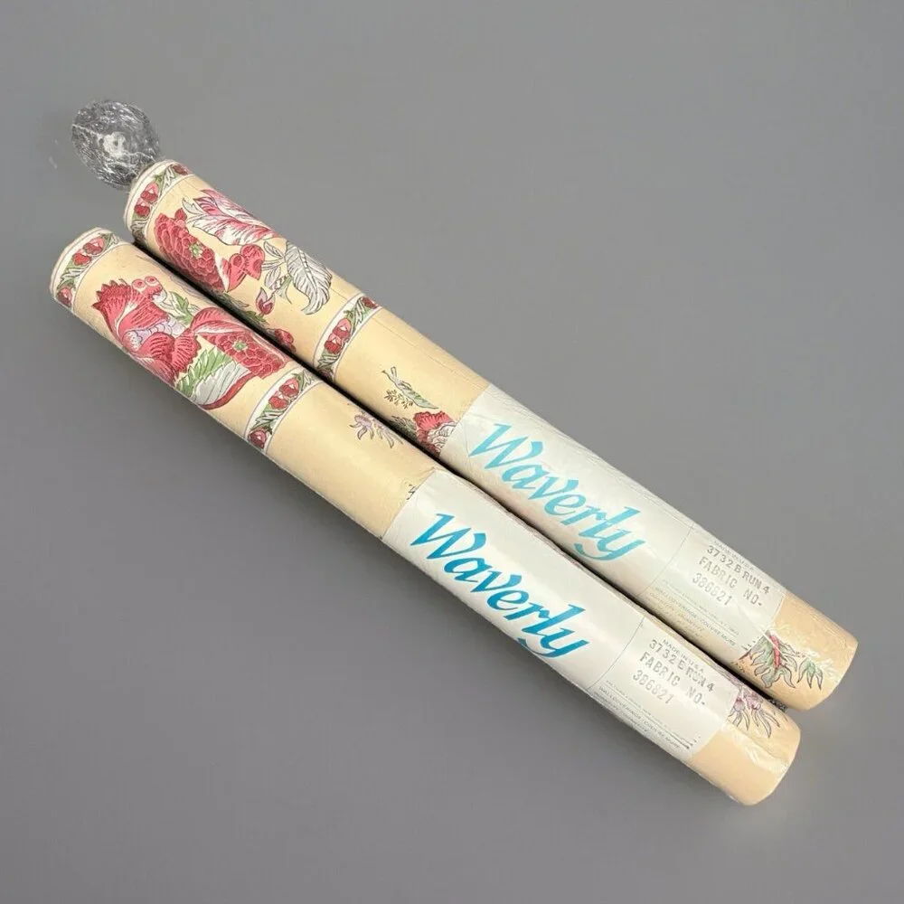 Vintage WAVERLY Beige/Multicolor Floral Print Wallpaper, 2 Rolls, Style #386821