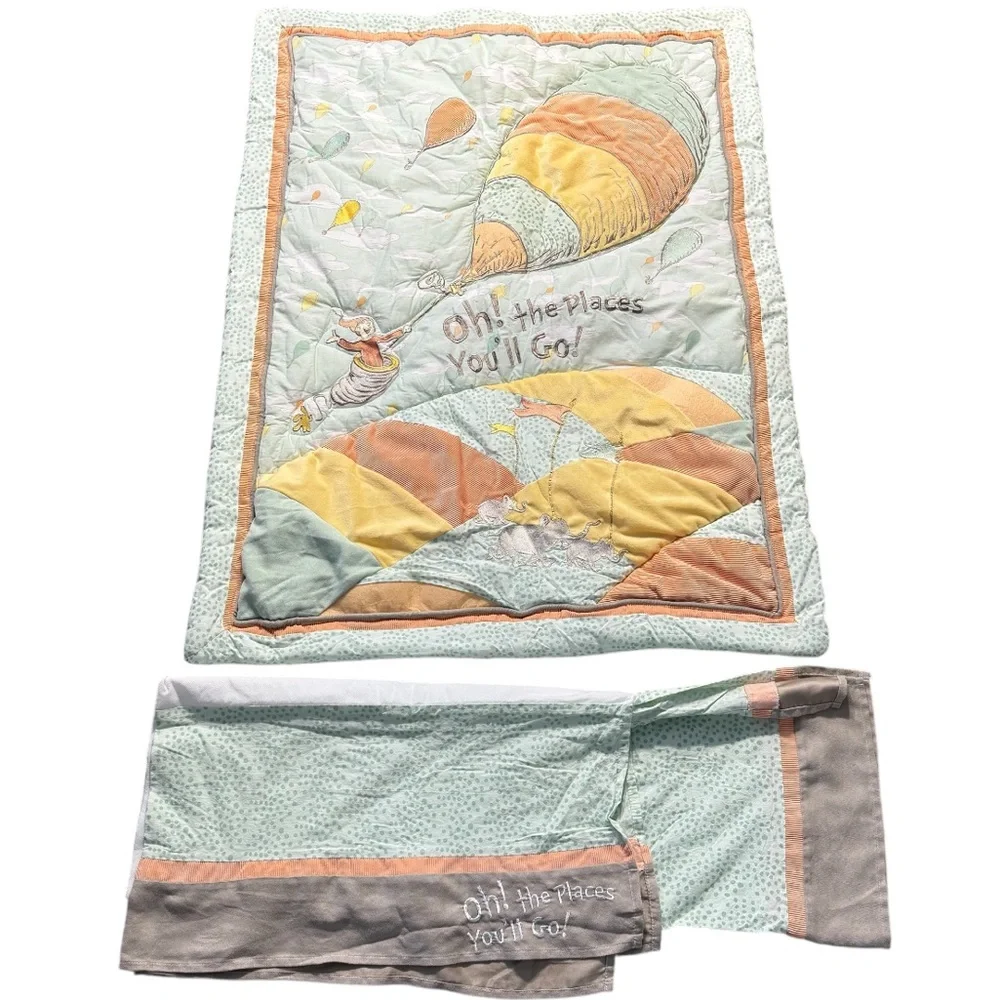 Oh the Places You’ll Go Dr. Seuss baby crib blanket + crib skirt